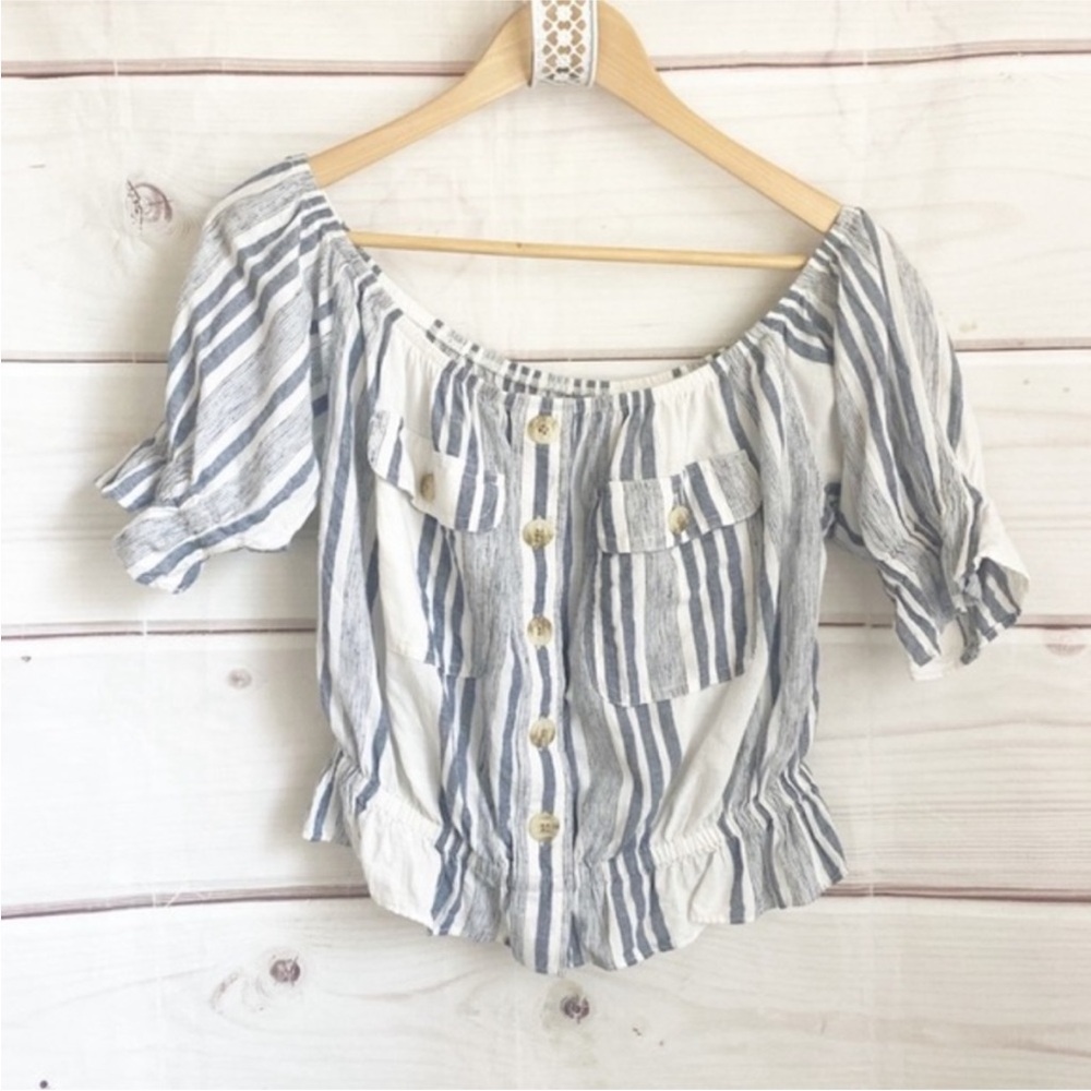American Eagle Outfitters Blue and White Striped Blouse